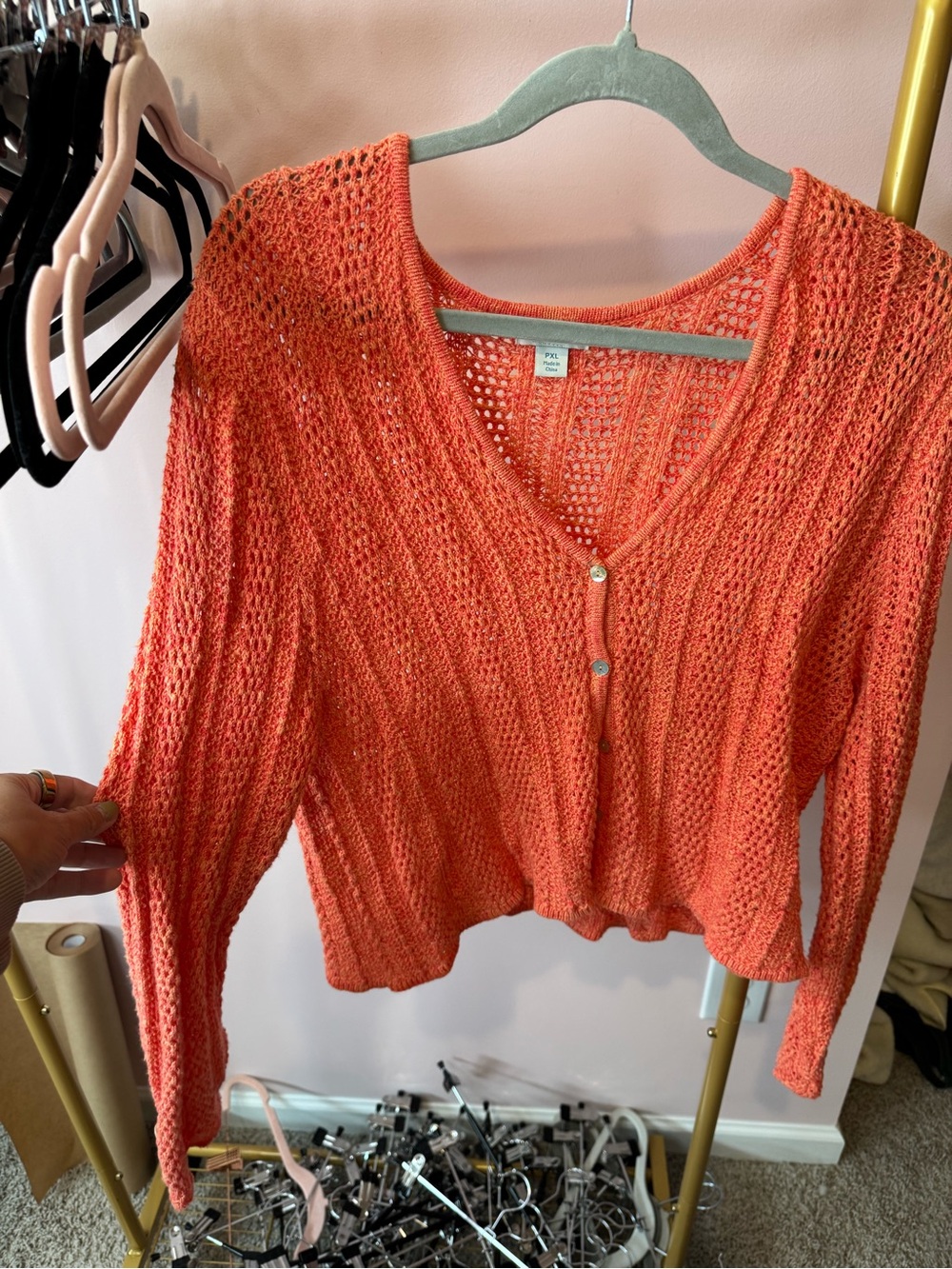 Sundance Orange Knit V-Neck Cardigan Sweater